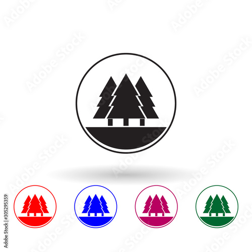 Trees in a circle multi color icon. Simple glyph, flat vector of landscape icons for ui and ux, website or mobile application