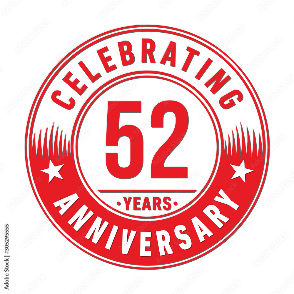 52 years anniversary celebration logo template. Fifty-two years vector and illustration.