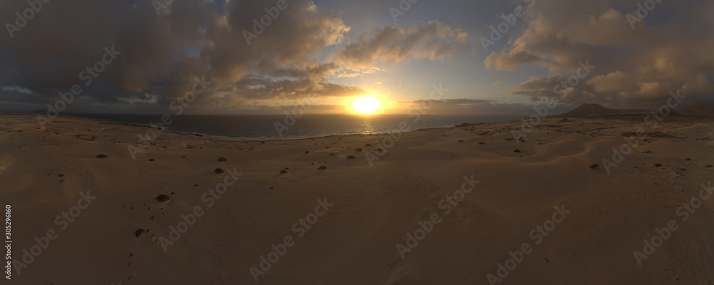 Correlejo Fuerteventura sand dunes panoramic at sunrise