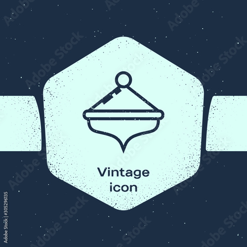 Grunge line Hanukkah dreidel icon isolated on blue background. Monochrome vintage drawing. Vector Illustration photo