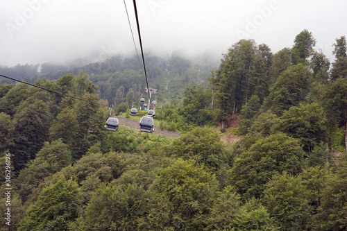 cable car, mountains, recreation, view, forest,