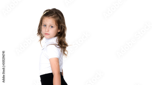 Portrait of a little girl close-up.Isolated on white background.