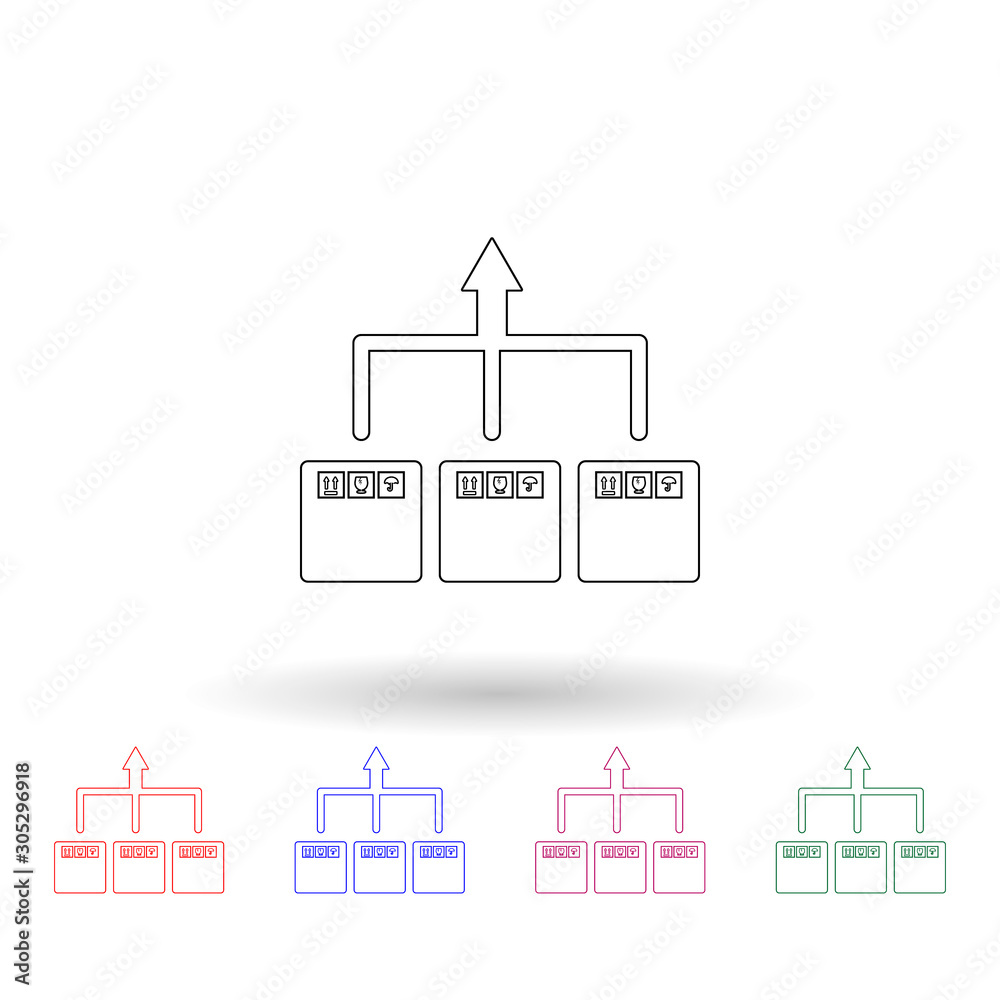 Arrow delivery of packing box multi color icon. Simple thin line, outline vector of logistic icons for ui and ux, website or mobile application Arrow delivery of packing box multi color icon. Simple thin line, outline vector of logistic icons for ui and ux, website or mobile application