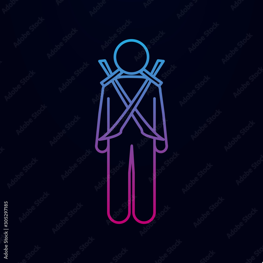 Man with sword nolan icon. Simple thin line, outline vector of male bag and luggage icons for ui and ux, website or mobile application Man with sword nolan icon. Simple thin line, outline vector of male bag and luggage icons for ui and ux, website or mobile application