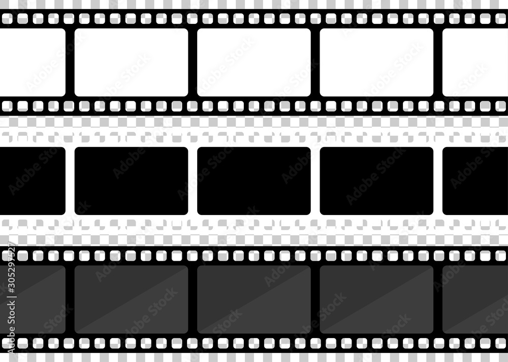 Vector three film strip illustration on transparent background. Vector illustration.