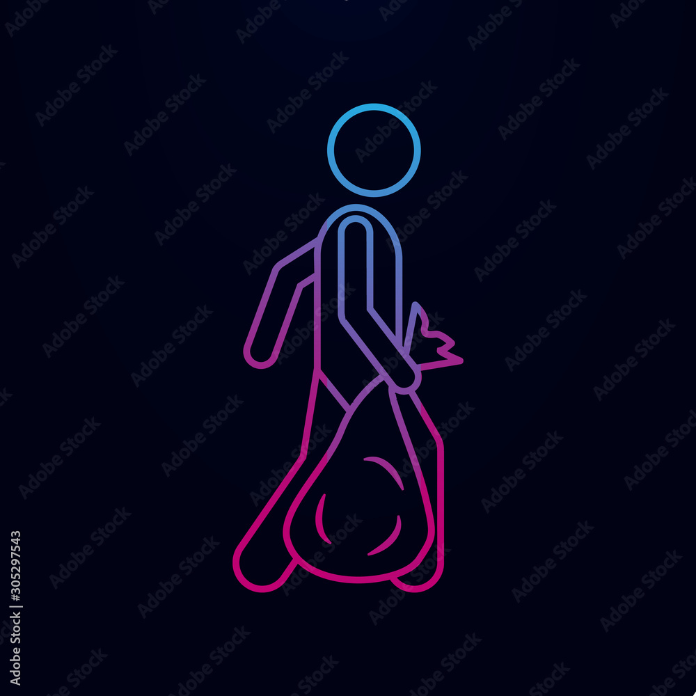 Man with garbage bag nolan icon. Simple thin line, outline vector of male bag and luggage icons for ui and ux, website or mobile application Man with garbage bag nolan icon. Simple thin line, outline vector of male bag and luggage icons for ui and ux, website or mobile application