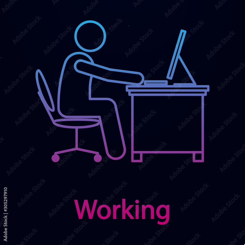Worker in working place nolan icon. Simple thin line, outline vector of man in the office in fron of computer icons for ui and ux, website or mobile application Worker in working place nolan icon. Simple thin line, outline vector of man in the office in fron of computer icons for ui and ux, website or mobile application