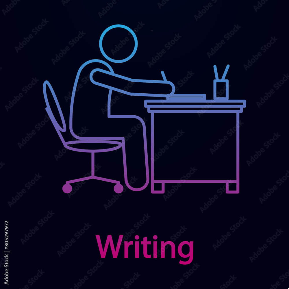 Worker is writing nolan icon. Simple thin line, outline vector of man in the office in fron of computer icons for ui and ux, website or mobile application