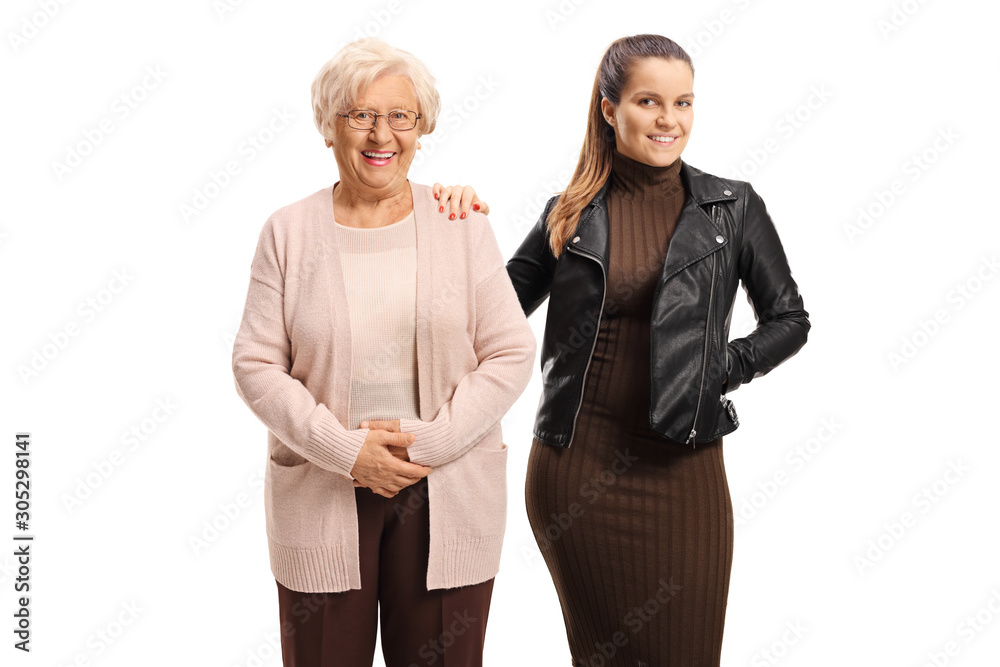 Granddaughter and grandmother posing Granddaughter and grandmother posing