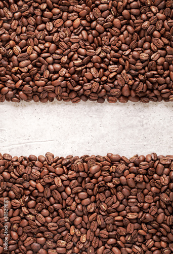 Roasted coffee beans with stripe for text bacground