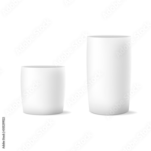 Vector of two realistic isolated white flower pot on white background. Vector illustration.