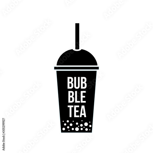 Bubble Tea in plastic glass flat vector icon isolated on white background. Easy to edit vector template for logo design, banner, poster, flyer, sticker, drink menu for bar, cafe, restaurant.