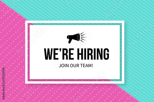 We re hiring banner. Open Vacancy advertisement. Recruiting and human resources vector background. Easy to edit design template.