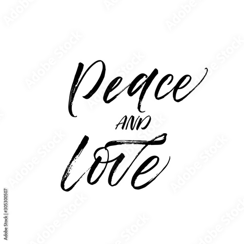 Peace and love postcard. Hand drawn brush style modern calligraphy. Vector illustration of handwritten lettering. 