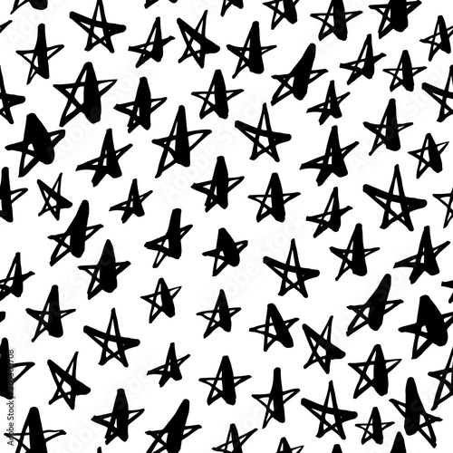Fototapeta Naklejka Na Ścianę i Meble -  Seamless pattern with hand drawn stars. Simple vector geometric texture. Modern monochrome texture. 