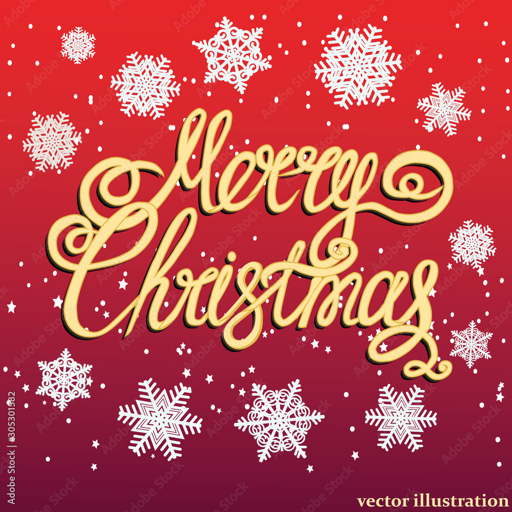 Holiday Merry Christmas background. Brightly Christmas Background. Illustration with lettering design. Vector illustration.
