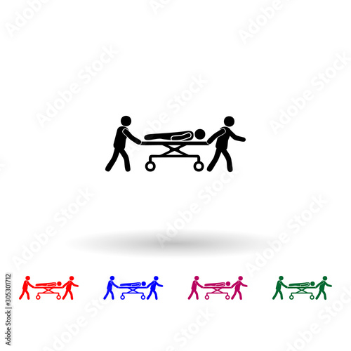 Nurse lead patient in gurney multi color icon. Simple glyph, flat vector of medecine icons for ui and ux, website or mobile application