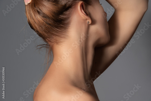 Canvas Print Woman with surgery scar at her neck.