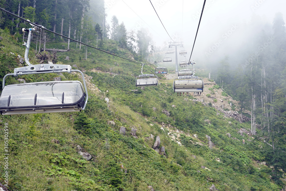 cable car, mountains, recreation, view, forest,