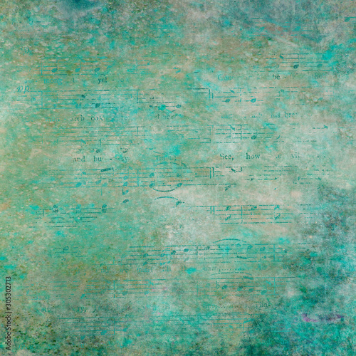 Aged green paper with music notes