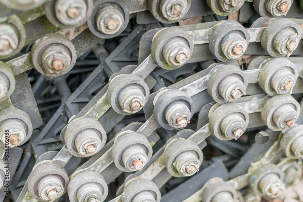 Image of a fragment of an old twisted conveyor belt Image of a fragment of an old twisted conveyor belt