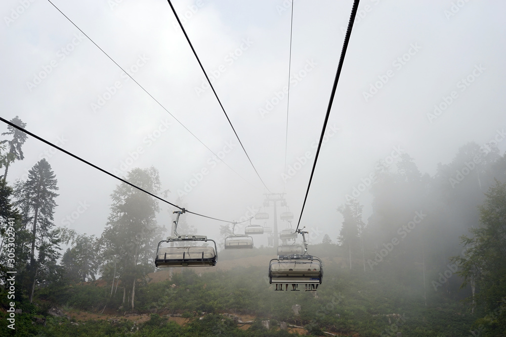 cable car, mountains, recreation, view, forest,