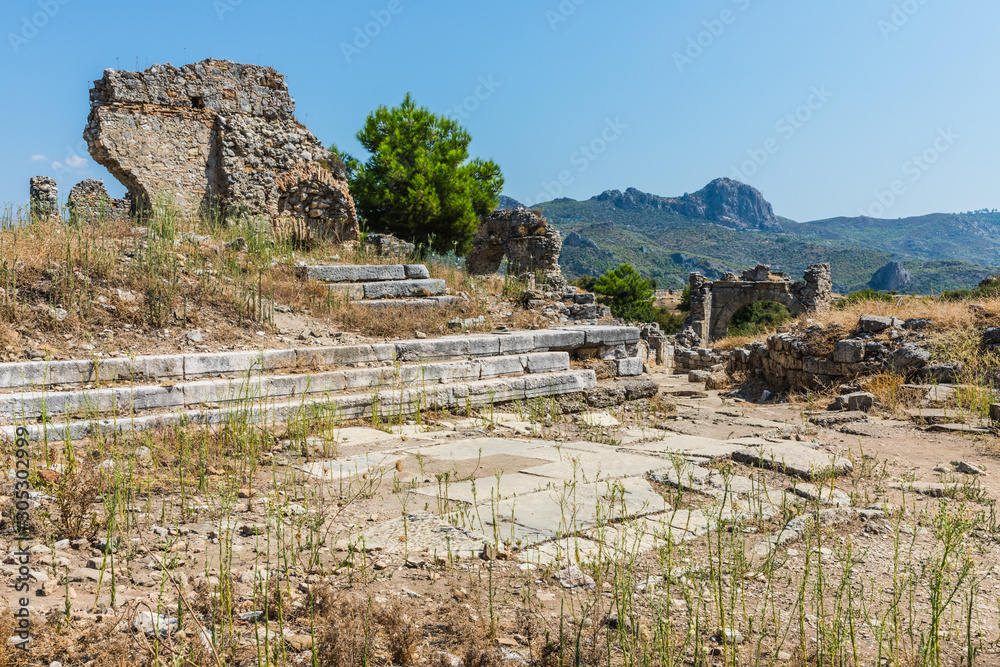 Aspendos or Aspendus, an open-air museum, an ancient Greco-Roman city in Antalya province of Turkey. 