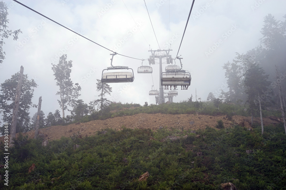 cable car, mountains, recreation, view, forest,