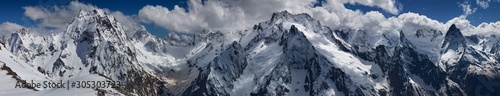 Panoramic view of high mountains  Caucasus  Dombai 