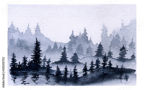 Winter card with northern forest.