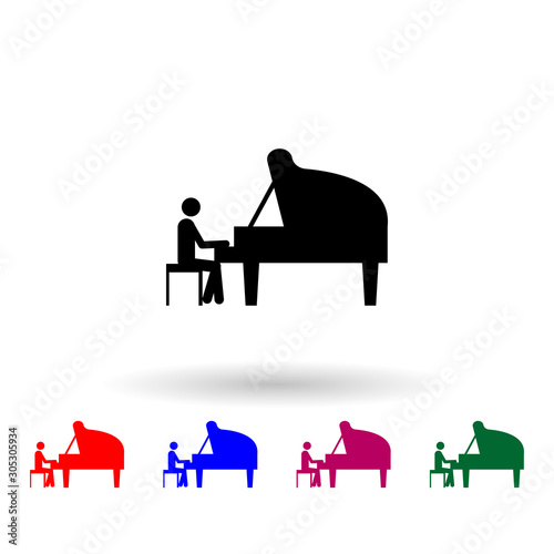 Man playing piano multi color icon. Simple glyph, flat vector of music icons for ui and ux, website or mobile application