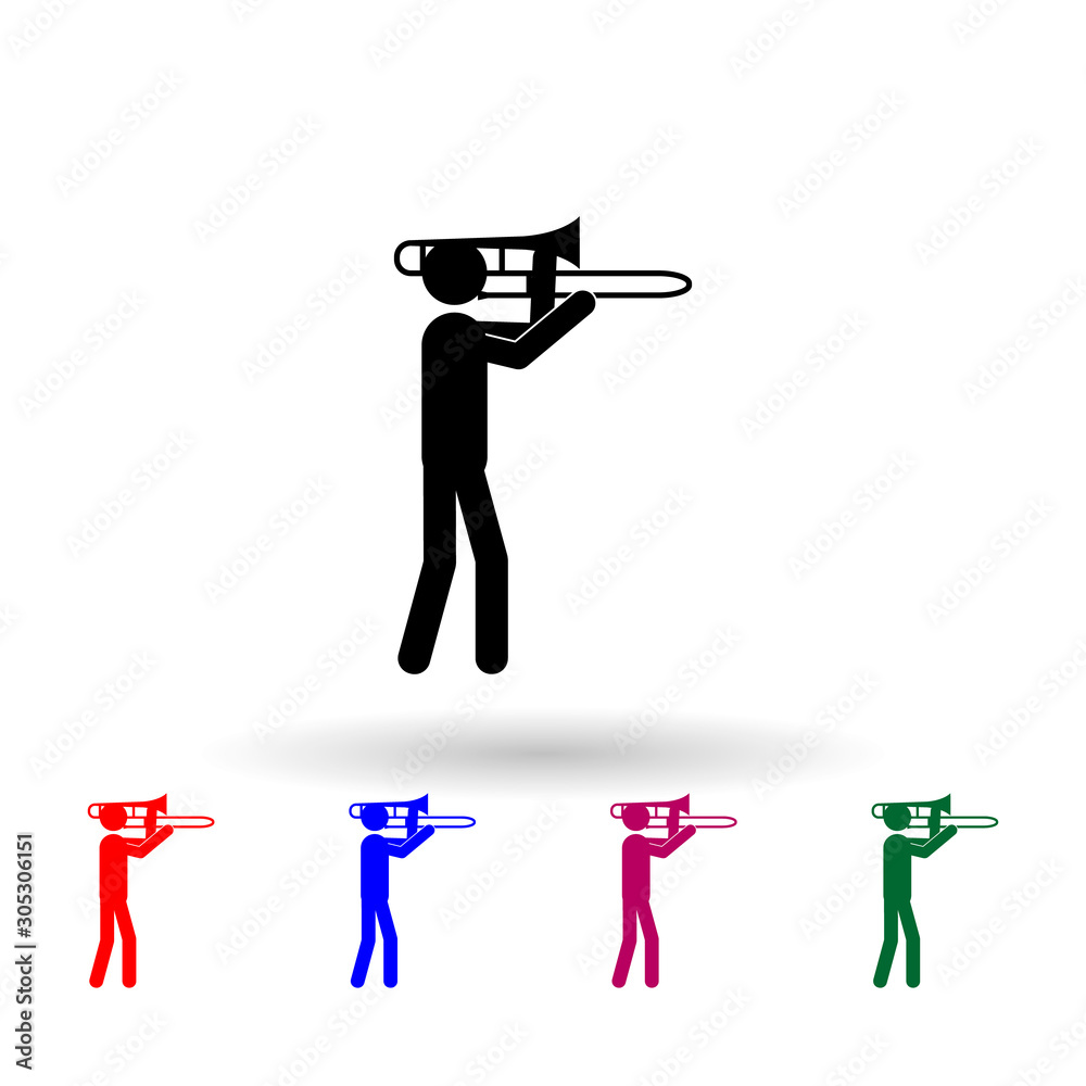 Trombone player multi color icon. Simple glyph, flat vector of music icons for ui and ux, website or mobile application Trombone player multi color icon. Simple glyph, flat vector of music icons for ui and ux, website or mobile application