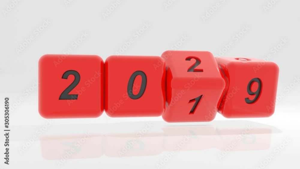2020 New year change, turn. 2020 start 2019 end, RED dice isolated against white background. 2020 New year change, turn. 2020 start 2019 end, RED dice isolated against white background.