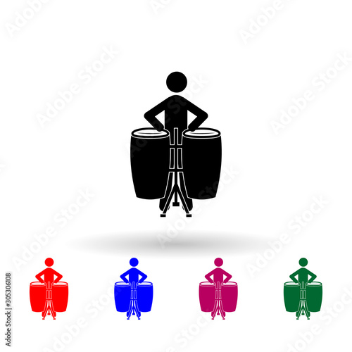Ethnic drum player multi color icon. Simple glyph, flat vector of music icons for ui and ux, website or mobile application