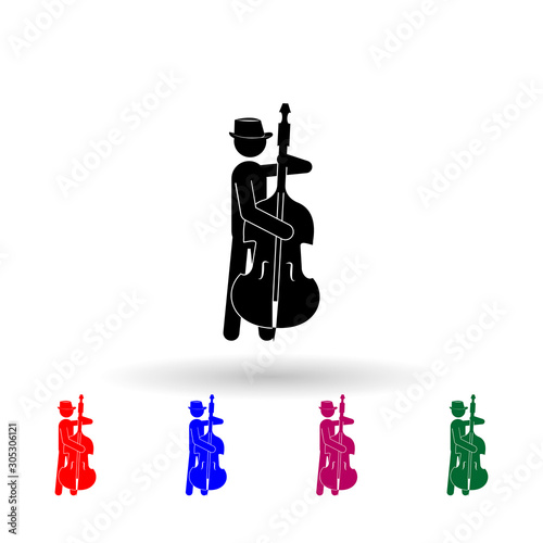 Double bass player with a contrabass, mobile multi color icon. Simple glyph, flat vector of music icons for ui and ux, website or mobile application