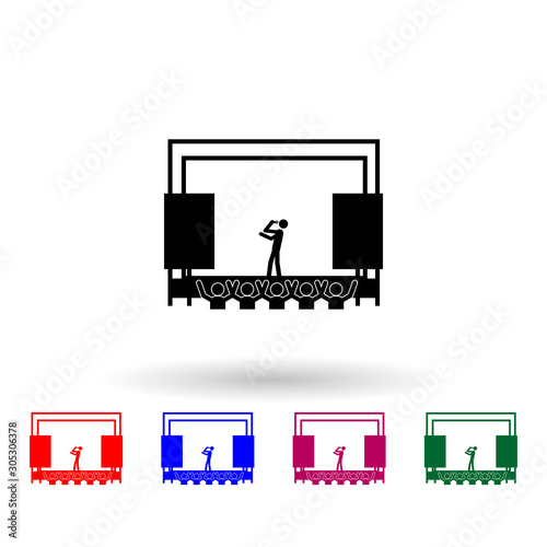 Singer on stage multi color icon. Simple glyph, flat vector of music icons for ui and ux, website or mobile application