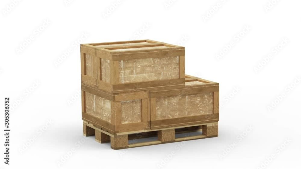 Turning around a Wood Pallet where 6 Transport Box appearing one by one