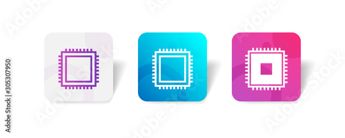 cpu chipset outline and solid icon in smooth gradient background button	