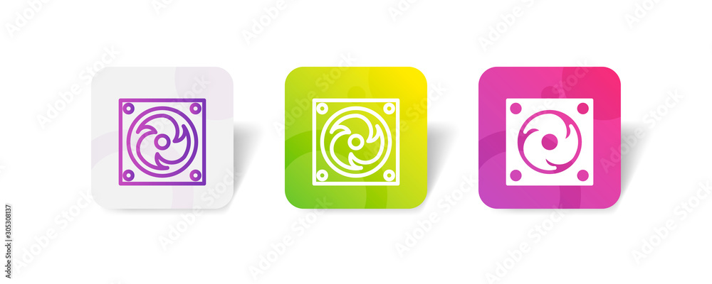 CPU fan cooler outline and solid icon in smooth gradient background button CPU fan cooler outline and solid icon in smooth gradient background button
