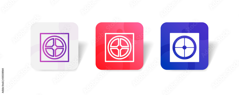 CPU fan cooler outline and solid icon in smooth gradient background button	