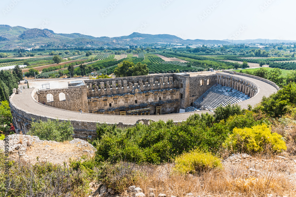 Aspendos or Aspendus, an ancient Greco-Roman city in Antalya province of Turkey. The theatre hosts the annual Aspendos International Opera and Ballet Festival 