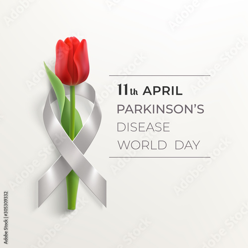 World Parkinson's disease day banner with ribbon and flower