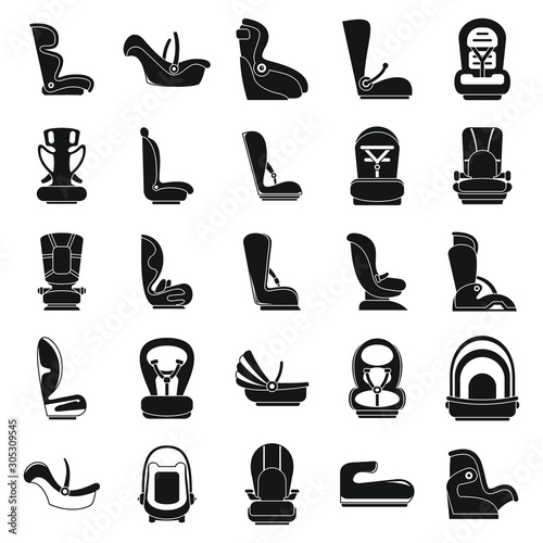 Safe baby car seat icons set. Simple set of safe baby car seat vector icons for web design on white background