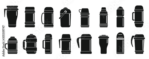 Thermo water bottle icons set. Simple set of thermo water bottle vector icons for web design on white background