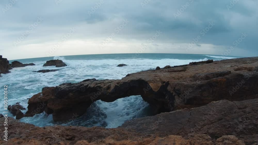 Timelapse of waves crashing into the rocks in a stormy day Timelapse of waves crashing into the rocks in a stormy day