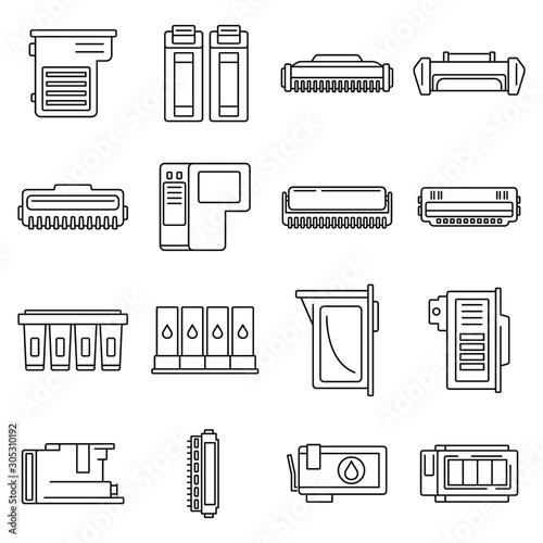 Printer cartridge icons set. Outline set of printer cartridge vector icons for web design isolated on white background