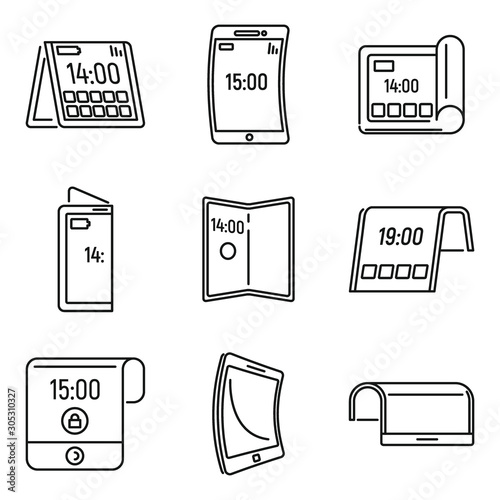 Modern flexible display icons set. Outline set of modern flexible display vector icons for web design isolated on white background