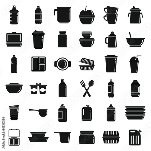 Plastic tableware icons set. Simple set of plastic tableware vector icons for web design on white background