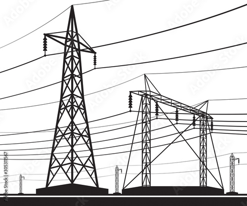 Different electrical transmission lines - vector illustration