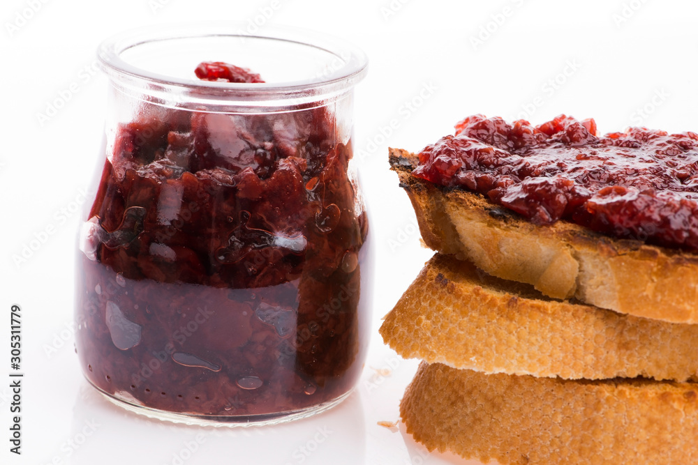 Bread with sweet cherry jam